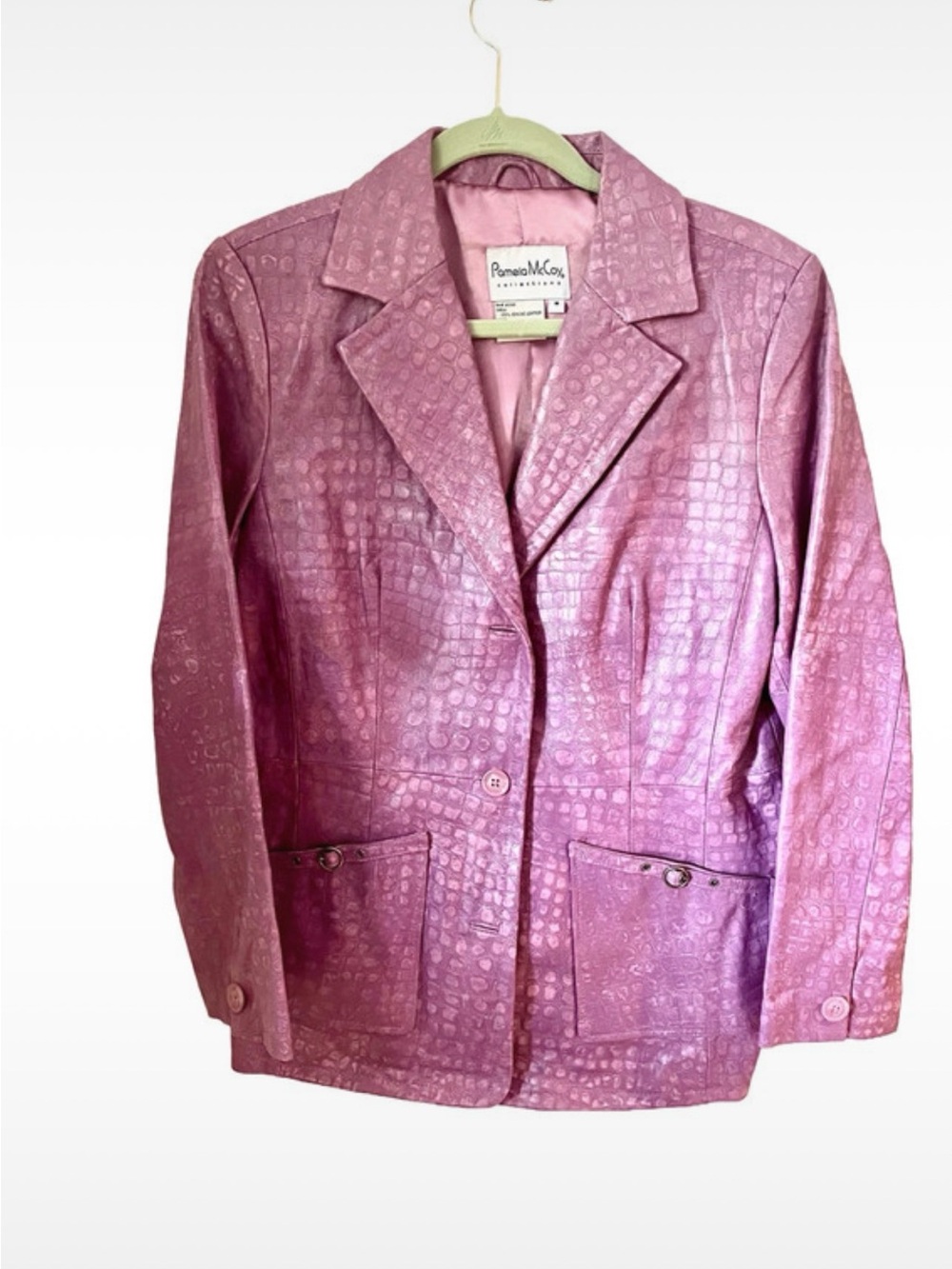 Vintage Lilac Lavender Pamela McCoy Croc‑Embossed Leather Jacket